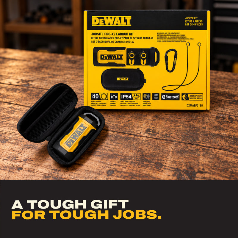 DEWALT Pro X2 ANC Wireless Earbuds Gift Bundle with Case and Carabiner
