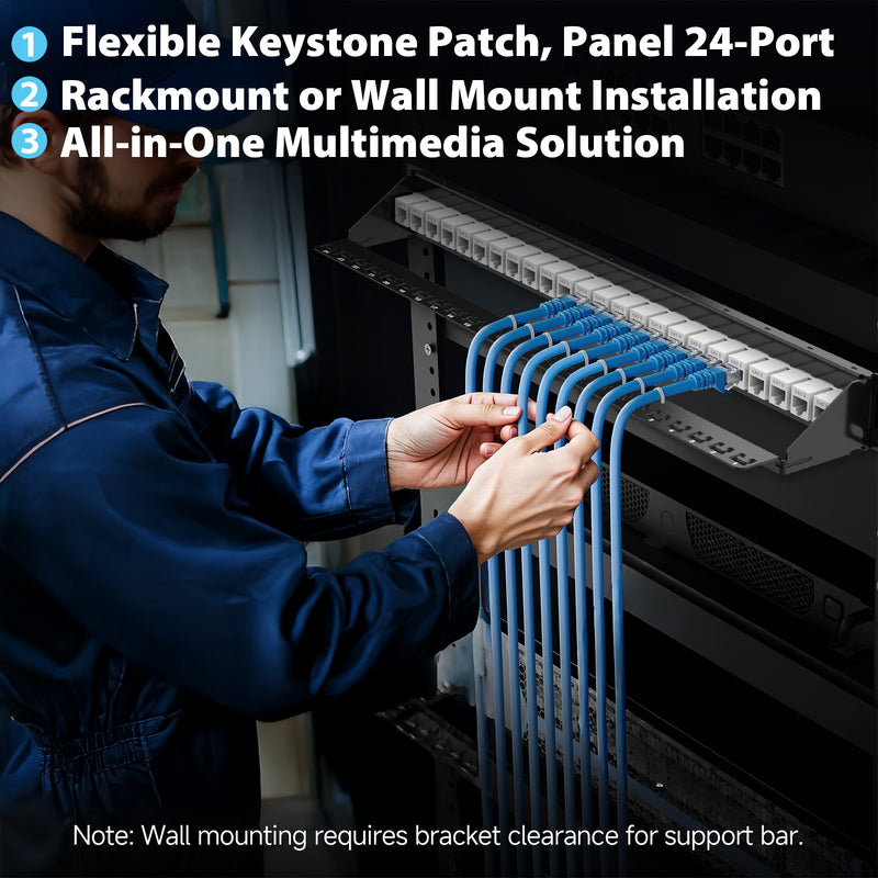 Cyberguys CAT6 24-Port Keystone Patch Panel 1U, Rackmount or Wall Mount
