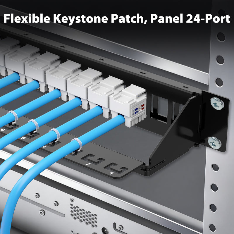 Cyberguys CAT6 24-Port Keystone Patch Panel 1U, Rackmount or Wall Mount