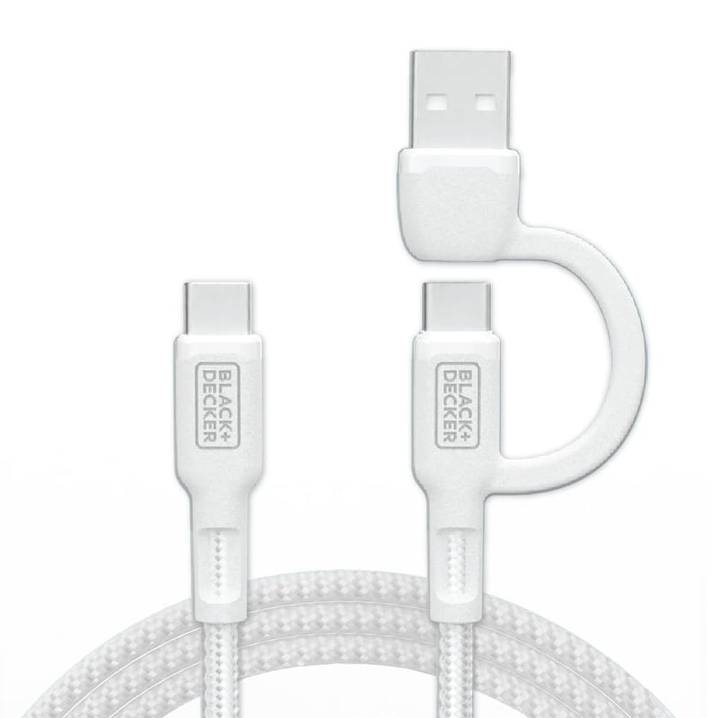 BLACK+DECKER 2-in-1 USB-C Charging Cable – Braided Fast Charger w/USB-A Adapter