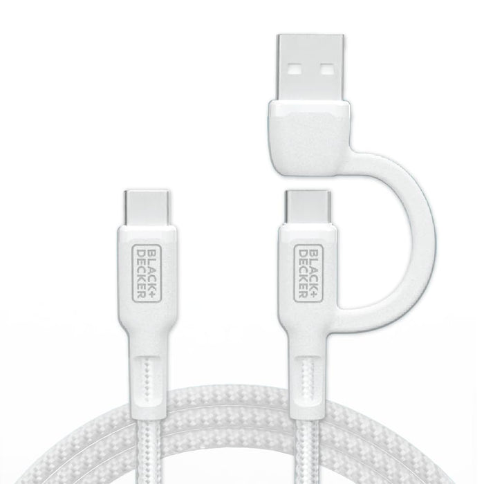 BLACK+DECKER 2-in-1 USB-C Charging Cable – Braided Fast Charger w/USB-A Adapter