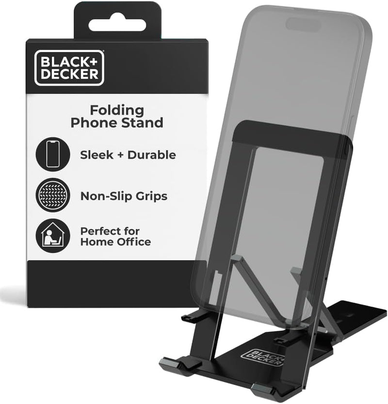 BLACK+DECKER Adjustable Phone Stand – Folding Desk & Travel Holder for iPhone, Android