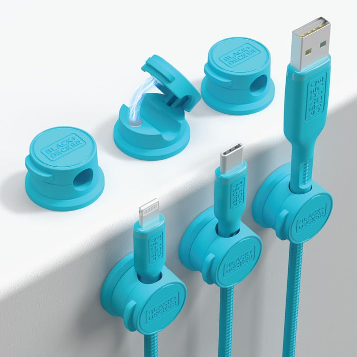 BLACK+DECKER Magnetic Cord Organizer Holder, 6 Pack Magnetic Cable Clips, Under Desk Cable Management, Strong Adhesive Cord Holder for Nightstand Kitchen Appliances Car Wall Office (Black)