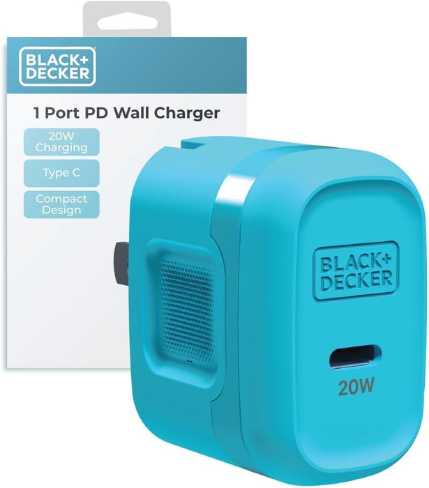 BLACK+DECKER 20W GaN USB-C Wall Charger – Compact PD Fast Charging Block for iPhone, iPad & Samsung