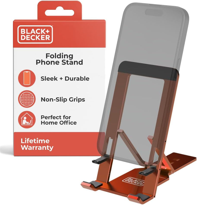 BLACK+DECKER Adjustable Phone Stand – Folding Desk & Travel Holder for iPhone, Android