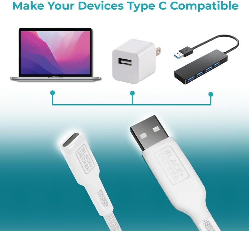 BLACK+DECKER USB-C to USB Adapter – 2-Pack OTG Cables for MacBook, iPhone, Samsung Galaxy