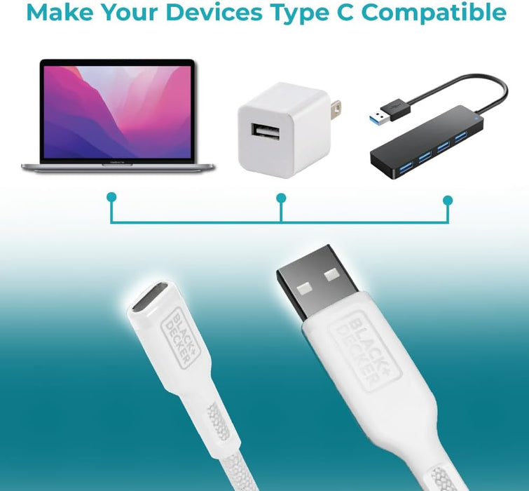 BLACK+DECKER USB-C to USB Adapter – 2-Pack OTG Cables for MacBook, iPhone, Samsung Galaxy