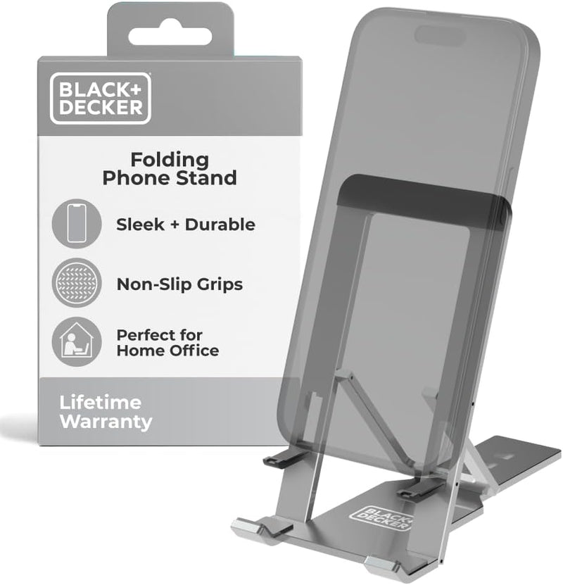 BLACK+DECKER Adjustable Phone Stand – Folding Desk & Travel Holder for iPhone, Android