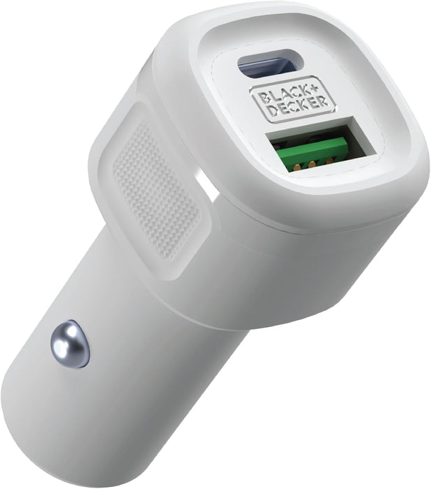 BLACK+DECKER USB C Car Charger, Compact 38W 2-Port, LED Indicator Type C Charger with Power Delivery/Quick Charge, Compatible with iPhone 16 15 14 13 12 Series, Pixel 3 2 XL, iPad Pro, More