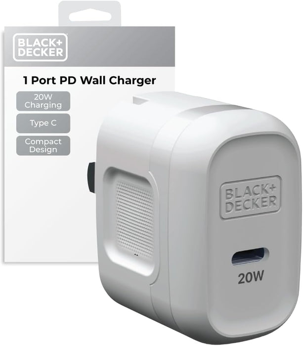 BLACK+DECKER 20W GaN USB-C Wall Charger – Compact PD Fast Charging Block for iPhone, iPad & Samsung