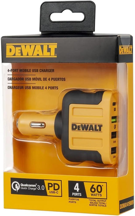 DEWALT Heavy Duty 4 Port USB C Car Charger Multiport, Fast 60W USB Cigarette Lighter Adapter, PD Type C Multi Car Phone Charger, Cell Phone Automobile Chargers Compatible w/iPhone 16/15, Samsung