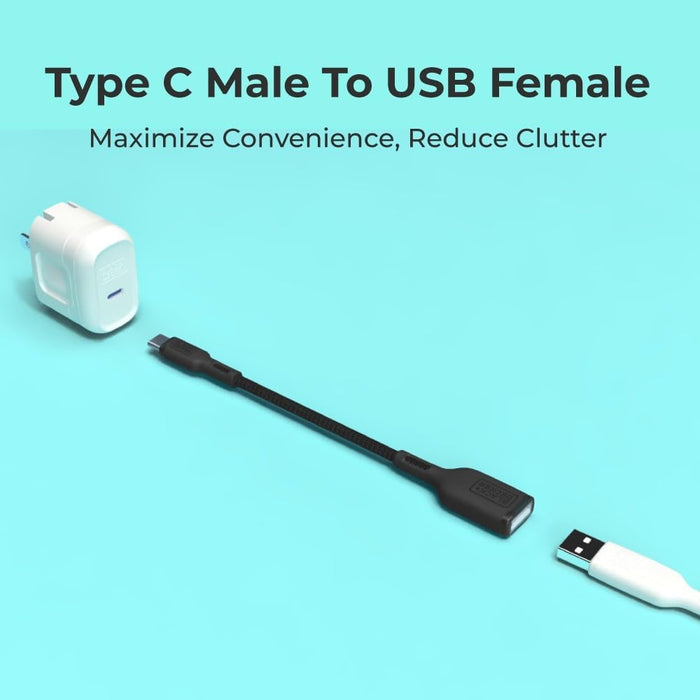 BLACK+DECKER USB-C to USB-A Adapter – Nylon Braided 2-Pack OTG Cable for iPhone, MacBook, iPad