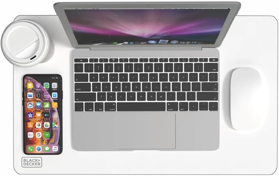 BLACK+DECKER Small Travel Desk Mat 12"x20" – Compact Office Desk Pad & Laptop Protector