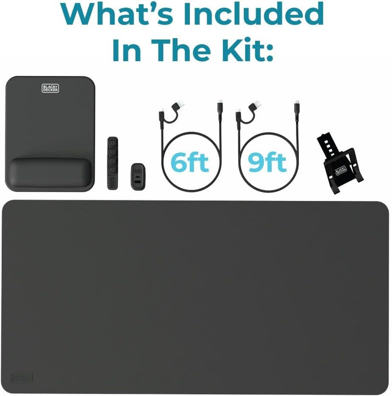 BLACK+DECKER Home Office Kit – 7-Piece Desk Set – Desk Mat & 38W PD Charger