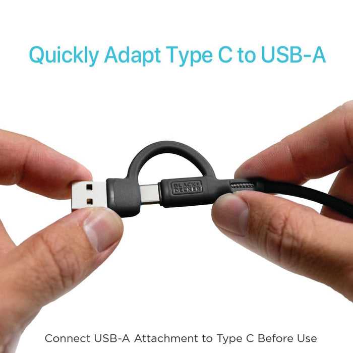 BLACK+DECKER 2-in-1 USB-C Charging Cable – Braided Fast Charger w/USB-A Adapter