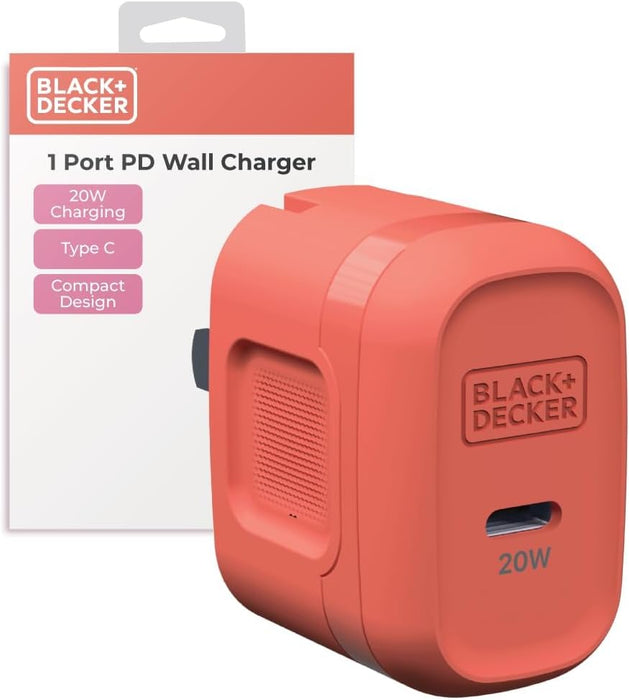 BLACK+DECKER 20W GaN USB-C Wall Charger – Compact PD Fast Charging Block for iPhone, iPad & Samsung