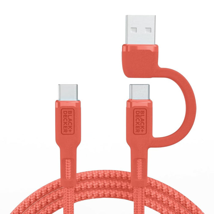 BLACK+DECKER 2-in-1 USB-C Charging Cable – Braided Fast Charger w/USB-A Adapter