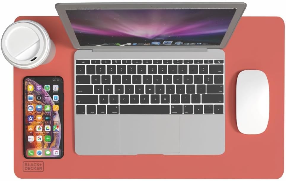 BLACK+DECKER Small Travel Desk Mat 12"x20" – Compact Office Desk Pad & Laptop Protector