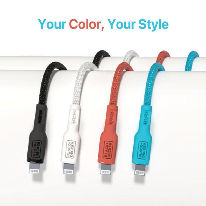 BLACK+DECKER Lightning to USB Cable - Fast Compatible iPhone Lightning Cable - Durable Braided iPhone Charger Cord - for Travel and Daily Use - Multiple Color + Length Options