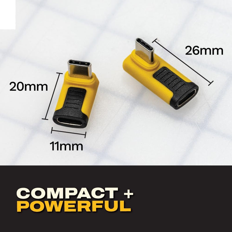 DEWALT 240W 90° USB-C Adapter (2 Styles) – Right Angle USB-C Male to Female Connector, 8K Video, 40Gbps Data, PD Fast Charging, Durable Jobsite Design