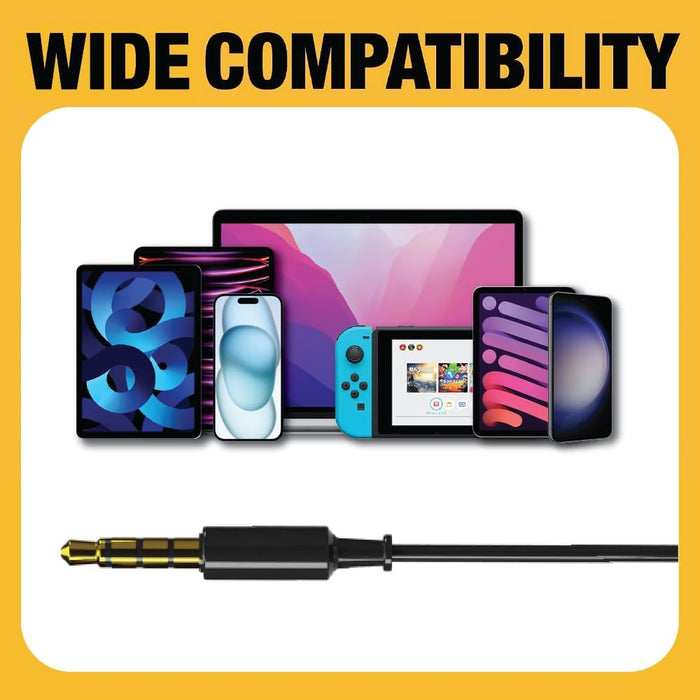 Dewalt Heavy Duty Wired Earphones with Microphone, Jobsite Earbuds Wired 3.5mm, Water-Resistant 3.5mm Earbuds with Mic, Connected Headphones for Outdoor Work