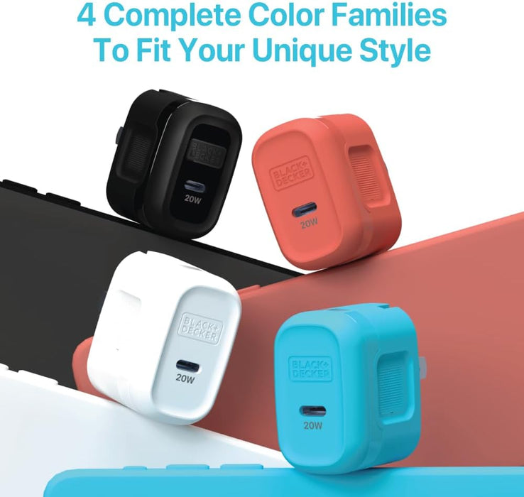 BLACK+DECKER 20W GaN USB-C Wall Charger – Compact PD Fast Charging Block for iPhone, iPad & Samsung