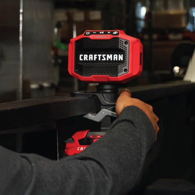 CRAFTSMAN 10W Bluetooth Jobsite Speaker with Clamp, 76+ Hour Runtime & USB-C Device Charging, Tool Only