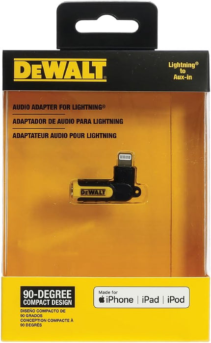 DEWALT Heavy Duty 3.5mm to Lightning Adapter, 90Degree L Connector Female to 3.5mm Male Headphone Jack Adapter for iPhone, Compatible Lightning to 3.5 mm Headphone Jack Adapters, Adapts Legacy Devices