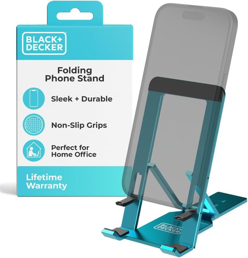 BLACK+DECKER Adjustable Phone Stand – Folding Desk & Travel Holder for iPhone, Android
