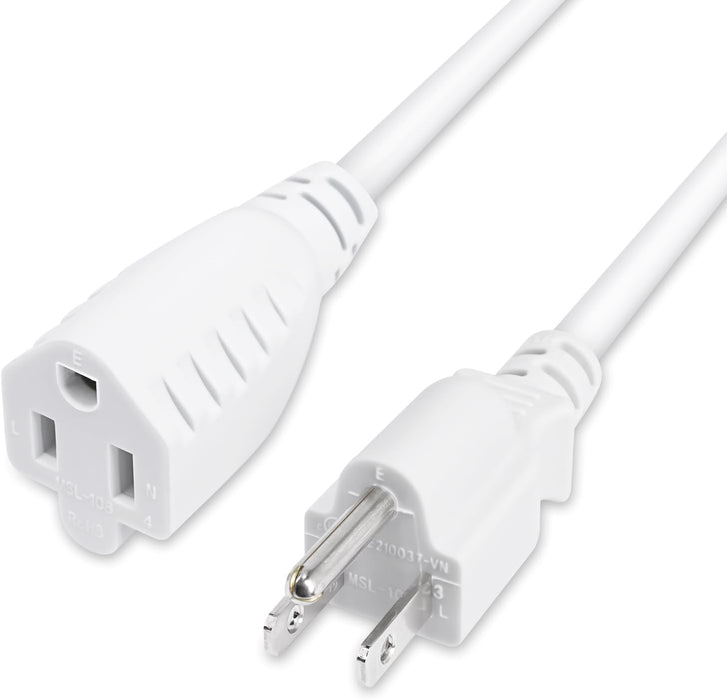 2-Pack Heavy-Duty Extension Cord, 3-Prong Outlet Saver, NEMA 5-15P to NEMA 5-15R, Short Power Extension Cord 1625W 13A 16 AWG, UL Listed, White, 3 ft