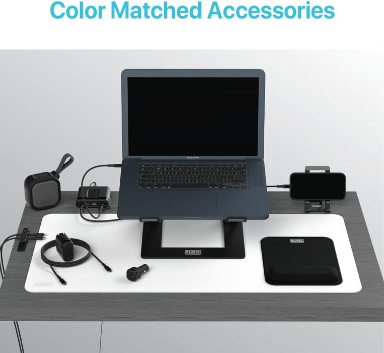 BLACK+DECKER Laptop Stand for Computer Desk, Ergonomic Laptop Stand for Desk, Laptop Riser Compatible with MacBook Notebook, Laptop Holder, Durable Aluminum Computer Riser Accessories