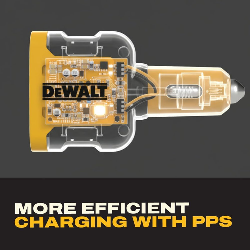 DEWALT 65W 3-Port Car Charger – Dual USB-C + USB-A Fast Charging Adapter