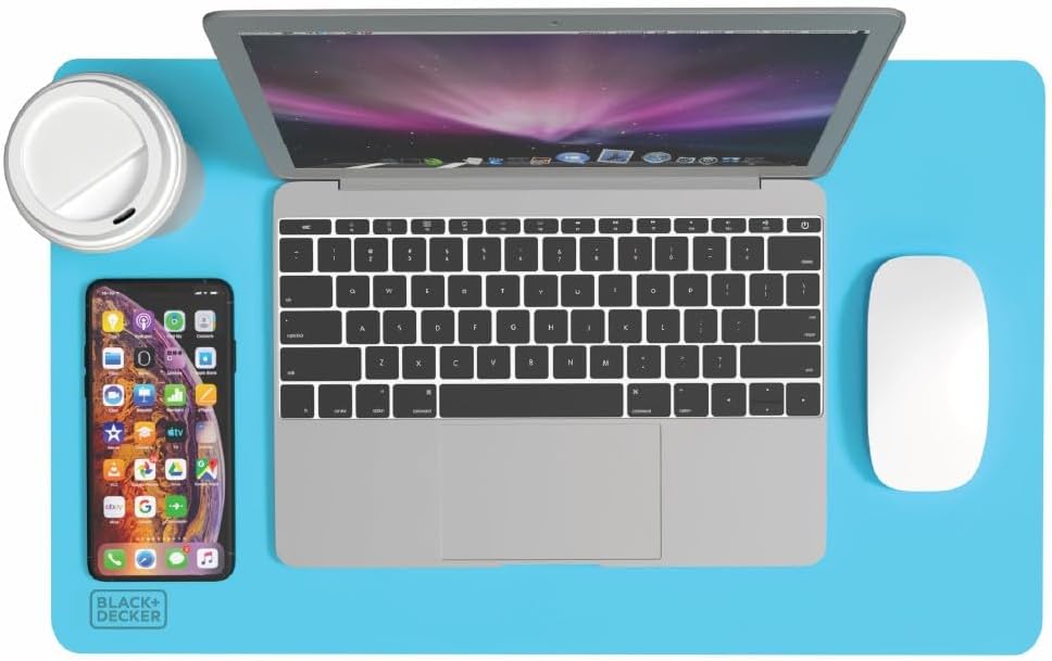 BLACK+DECKER Small Travel Desk Mat 12"x20" – Compact Office Desk Pad & Laptop Protector