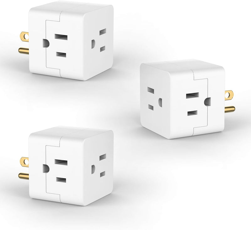 3-Outlet Wall Tap Extender – 3 Pack Grounded Multi Plug Adapter, UL Listed, White
