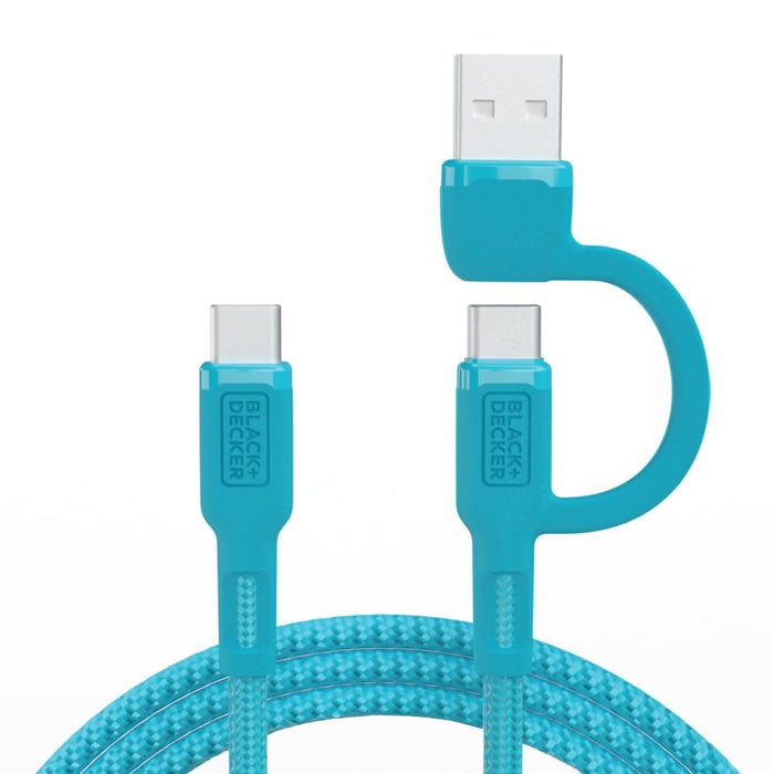 BLACK+DECKER 2-in-1 USB-C Charging Cable – Braided Fast Charger w/USB-A Adapter