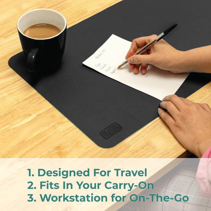BLACK+DECKER Small Travel Desk Mat 12"x20" – Compact Office Desk Pad & Laptop Protector