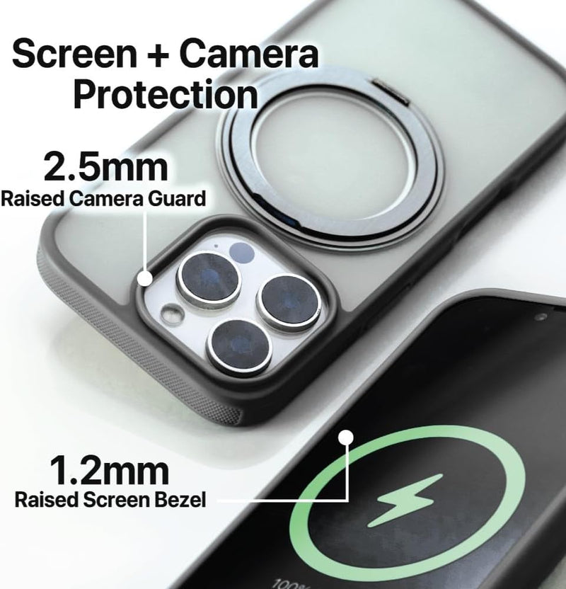 BLACK+DECKER iPhone 16 Case – 360° Rotating Ring Stand, MagSafe & Lanyard