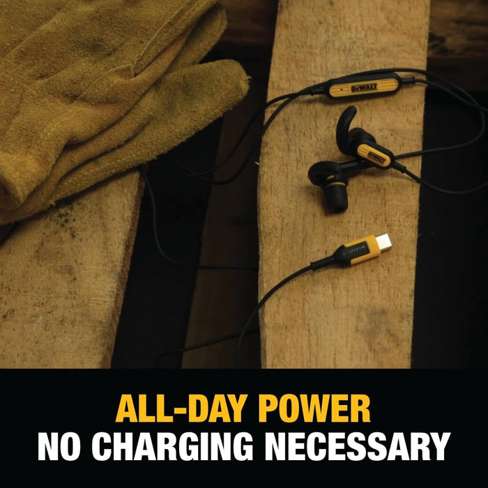 DEWALT Heavy Duty USB-C Wired Earphones – Jobsite Headphones w/Mic