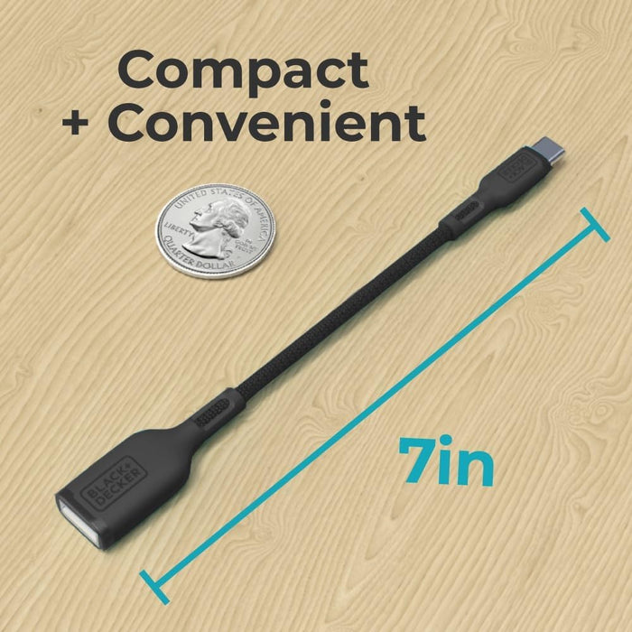 BLACK+DECKER USB-C to USB-A Adapter – Nylon Braided 2-Pack OTG Cable for iPhone, MacBook, iPad