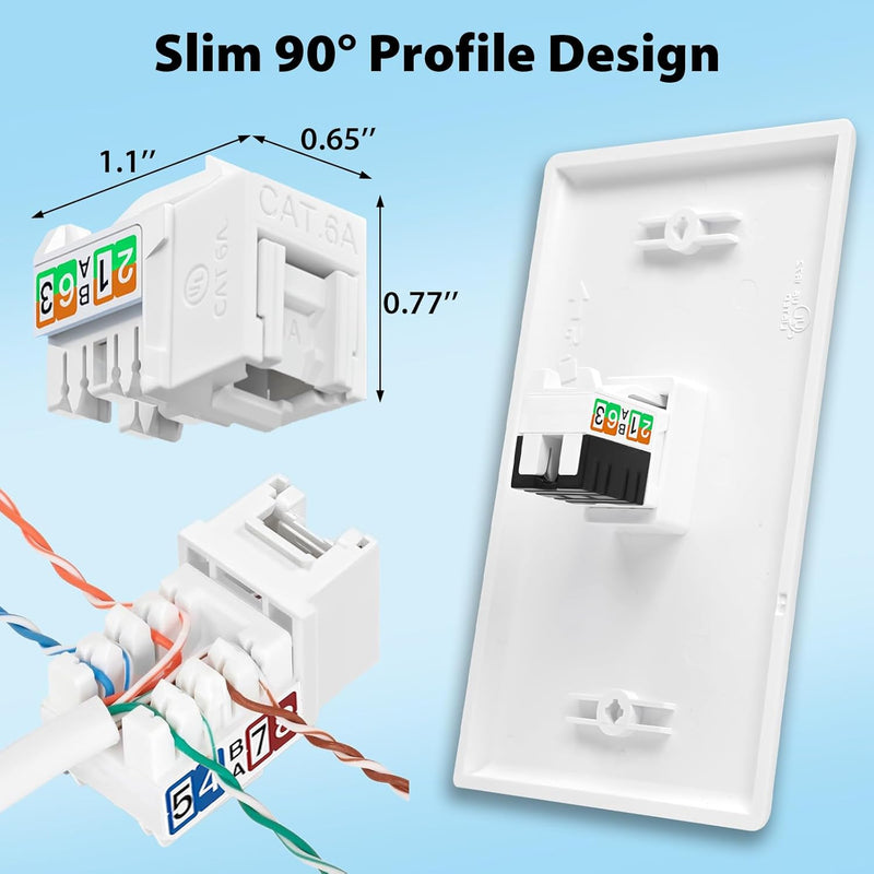 Cyberguys CAT6A Keystone Jack 90° Slim Profile with Punch-Down Stand – 24-Pack