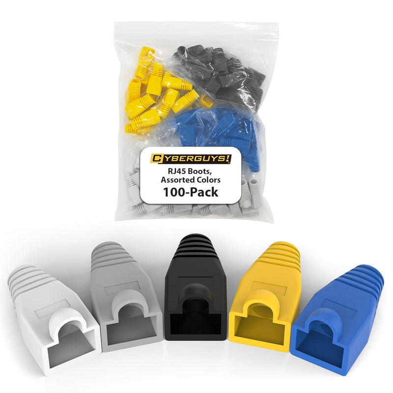 Cyberguys RJ45 Strain Relief Boots, Assorted Colors – Cat6/Cat5e