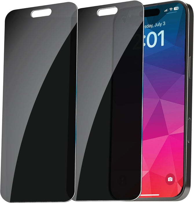 BLACK+DECKER 2Pack Privacy Screen Protector for iPhone 16, Sensor Protection, Dynamic Island Compatible, Anti Spy Tempered Glass 9H Hardness Case Friendly, Highly Responsive, HD Image Quality
