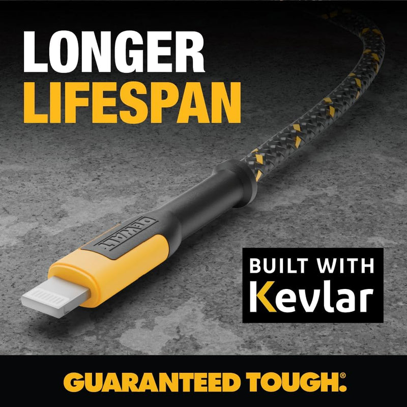 DEWALT Heavy Duty iPhone Charger Cords (2-Pack, 4ft) – MFi Certified Lightning to USB