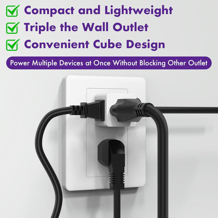 3-Outlet Extender, 3 Pack, Grounded Wall Tap, Adapter Spaced 3-Prong AC Outlet Multi Plug Expander, Power Splitter, Cruise Essentials, Use for Home Office School Dorm, UL Listed, White