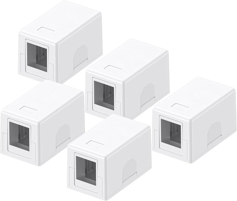 Cyberguys Keystone Jack Surface Mount Box, Wall or Desk Install – 5-Pack
