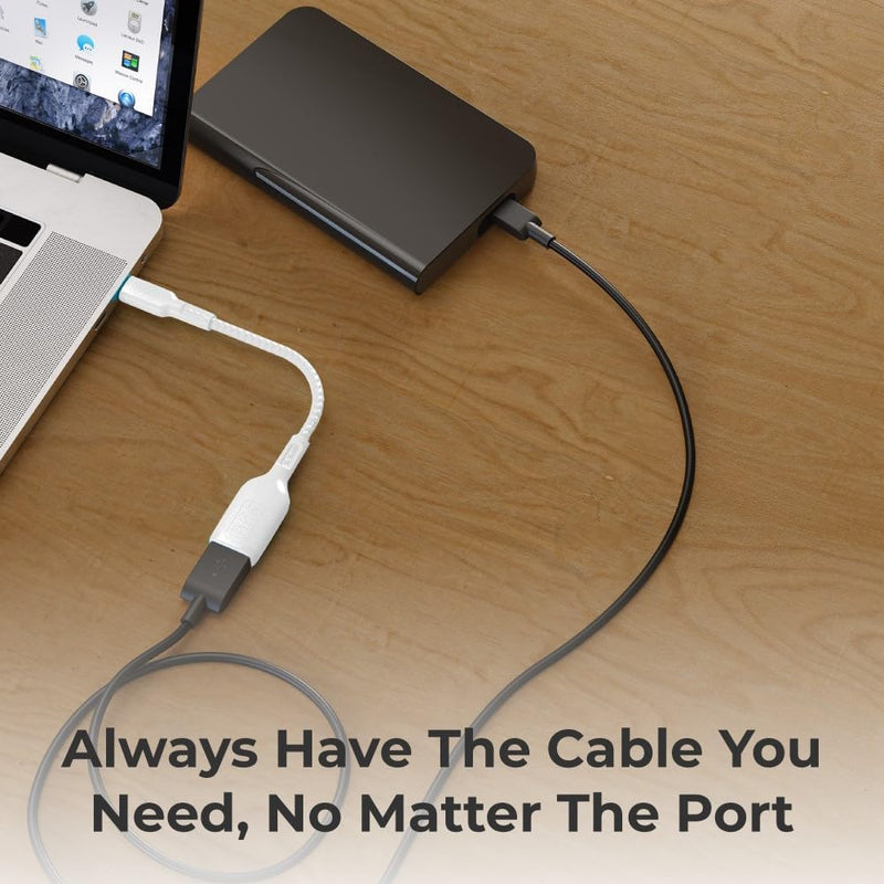 BLACK+DECKER USB-C to USB-A Adapter – Nylon Braided 2-Pack OTG Cable for iPhone, MacBook, iPad