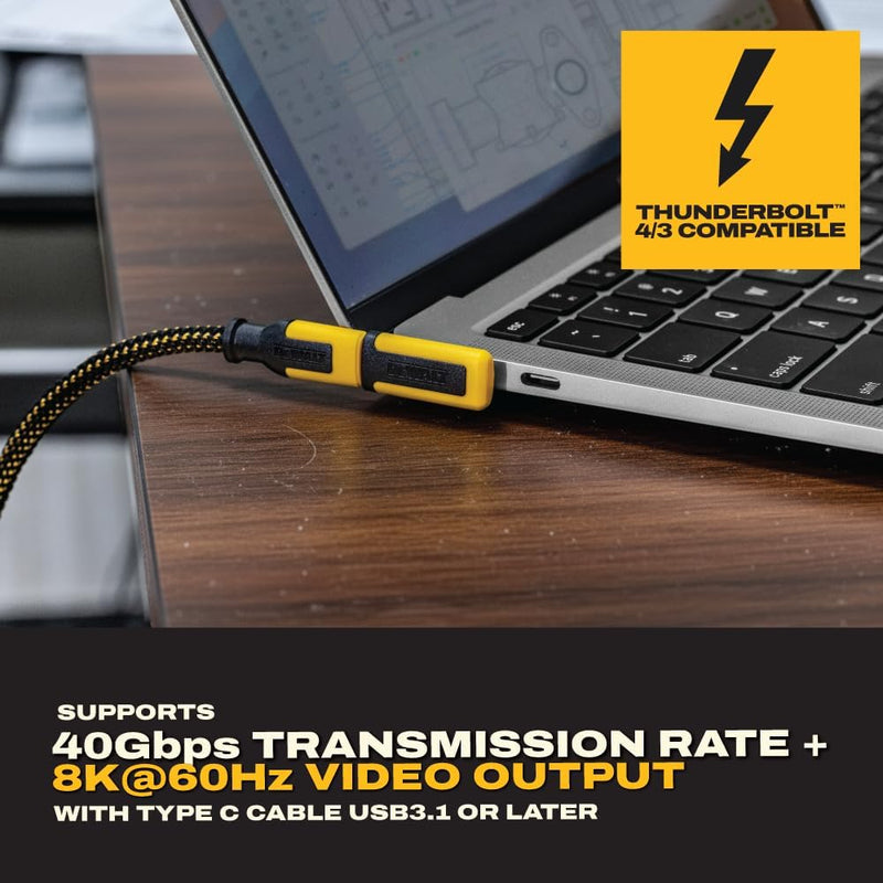 DEWALT 240W 90° USB-C Adapter (2 Styles) – Right Angle USB-C Male to Female Connector, 8K Video, 40Gbps Data, PD Fast Charging, Durable Jobsite Design