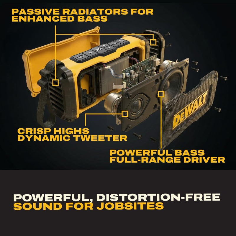 DEWALT Magnetic Jobsite Bluetooth Speaker, 14H Runtime Waterproof Portable