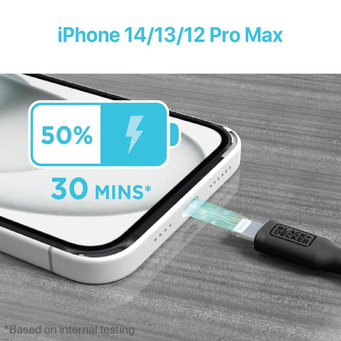 BLACK+DECKER Lightning to USB Cable - Fast Compatible iPhone Lightning Cable - Durable Braided iPhone Charger Cord - for Travel and Daily Use - Multiple Color + Length Options