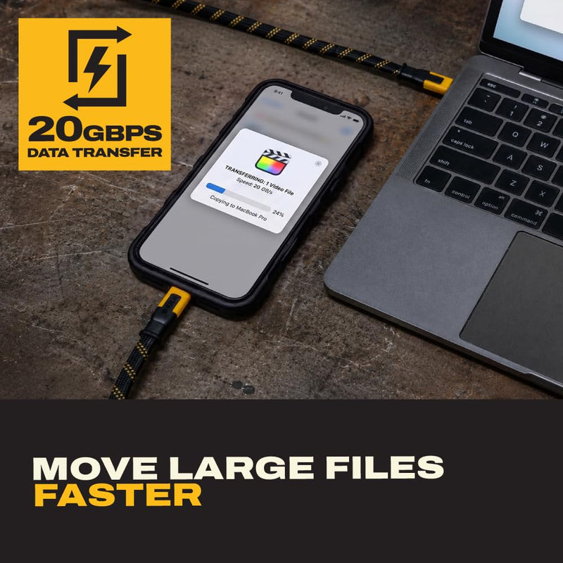 DEWALT USB-C to USB-C Data Cable 4ft, 240W Fast Charging 20Gbps Transfer